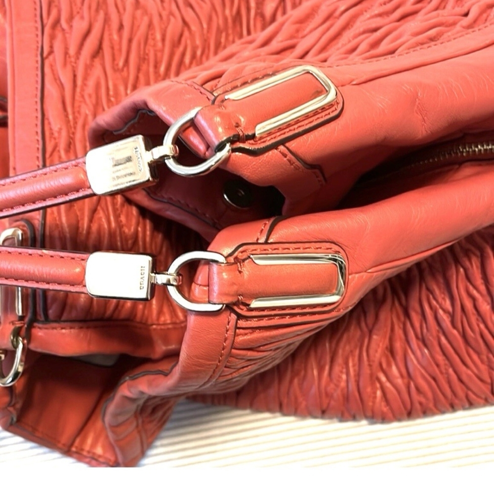 Coach Madison Phoebe Gathered Twist Papaya Leather Shoulder Bag - Picture 2 of 15